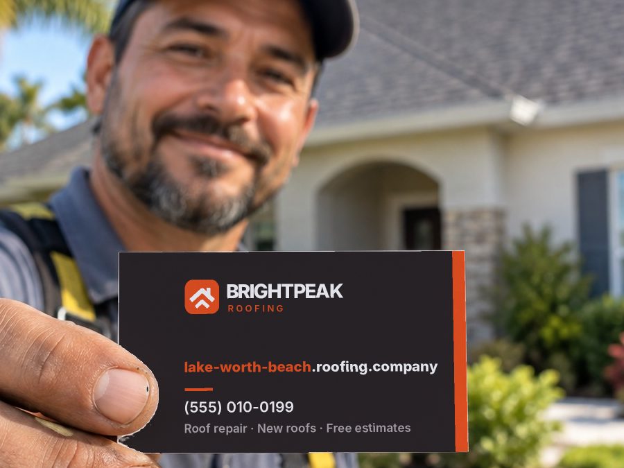 lake-worth-beach.roofing.company on a roofer's business card